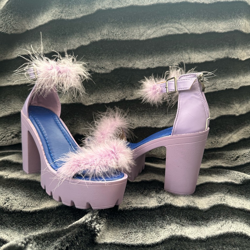 SHEIN Lilac Fluffy Platform Heels